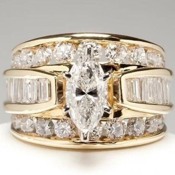 BELLA STERLING SILVER BRIDAL WEDDING ENGAGEMENT SET RING​​ - Picture 1 of 3